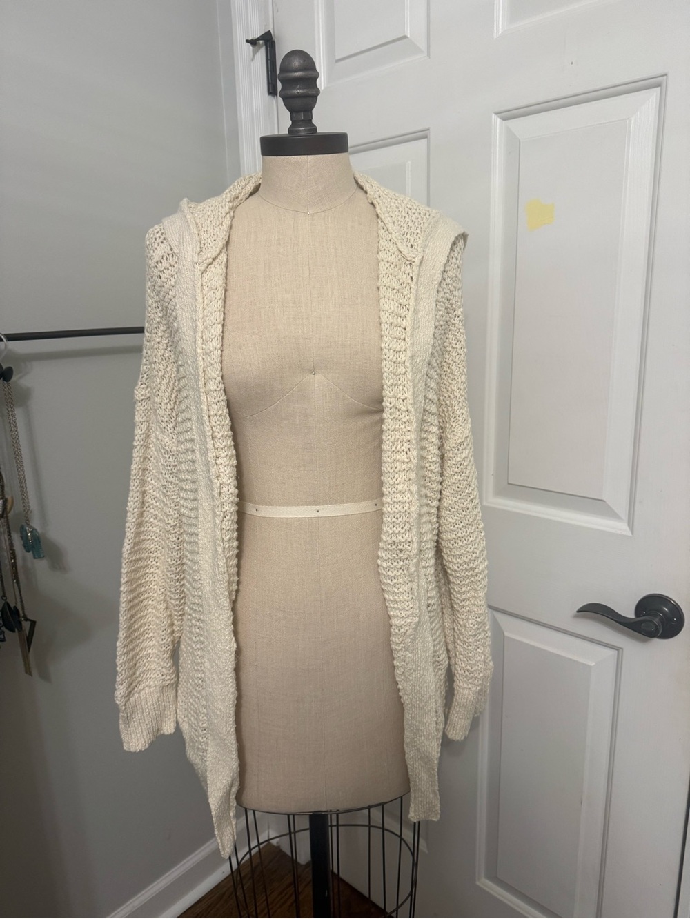 Aerie loose knit cream hooded cardigan